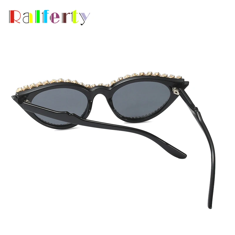 Ralferty роскошный кристалл кошка глаз женские солнцезащитные очкив ретро стиле Cateye UV400 солнцезащитные очки черные солнцезащитные очки со стразами Винтаж Óculos F92133