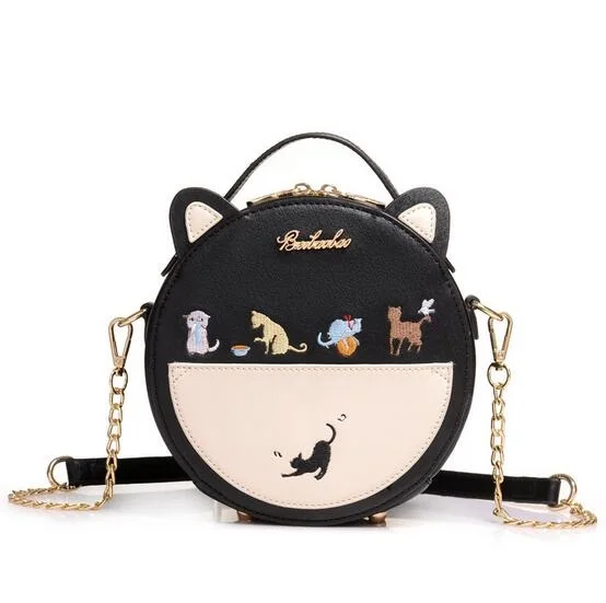

Lovely kitten chain bag, 2017 new girls oblique cross bag, fashion small round bag, single shoulder portable tide, Crossbody