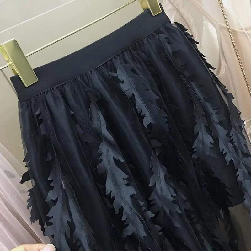 Изысканная юбка-пачка с вышивкой и аппликацией, длинная юбка в Корейском стиле, юбки для женщин