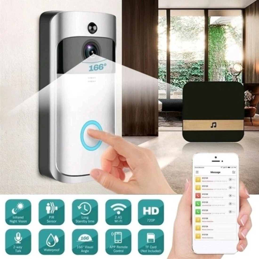 Wifi беспроводной дверной звонок для камеры наблюдения умный IP видео рация телефон дверной Звонок камера квартира инфракрасный сигнал