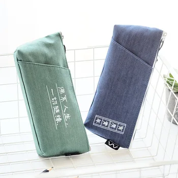 

1pcs student creative large capacity double canvas stationery bag wheat and cavity double inverted trapezoidal pencil case