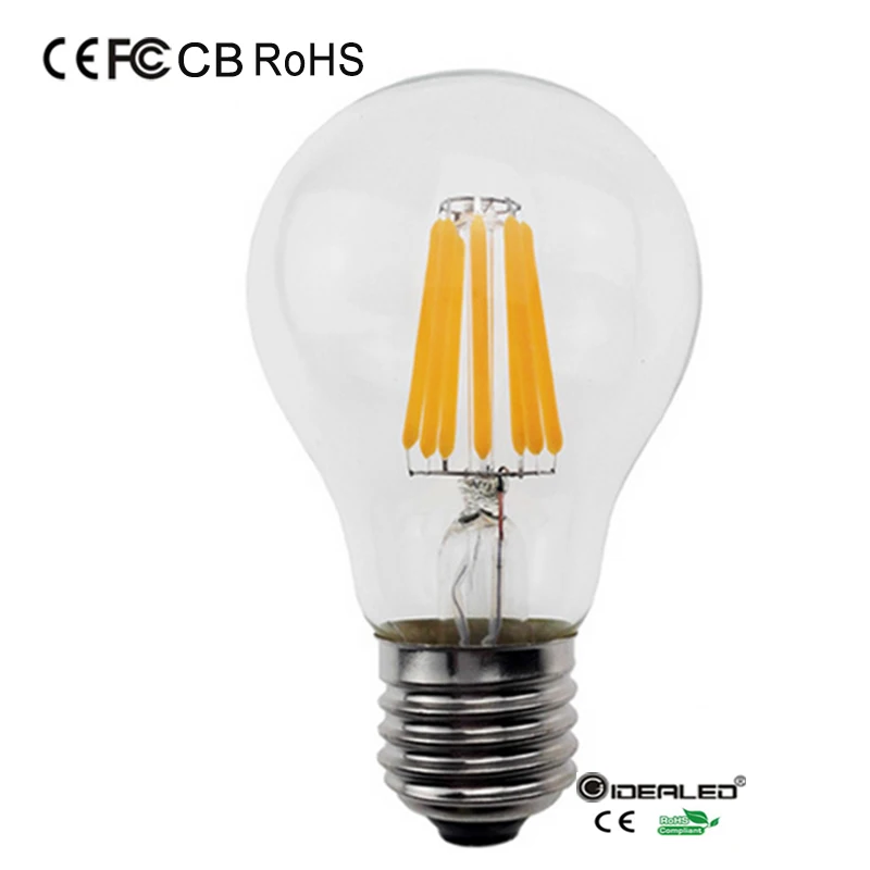 Горячая продажа A60 led COB лампа накаливания с регулируемой яркостью 8 Вт Эдисона