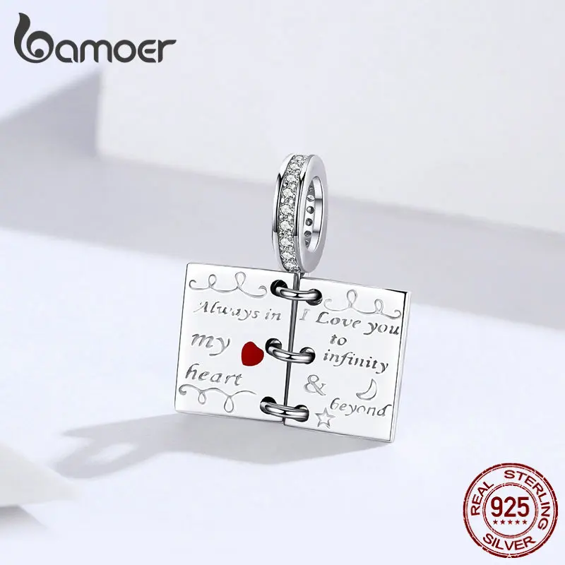 Bamoer Love Note, подвеска, Шарм для серебра, оригинальные Подвески, браслет, открытая книга, Стерлинговое Серебро, 925, мода, сделай сам, ювелирное изделие SCC1262