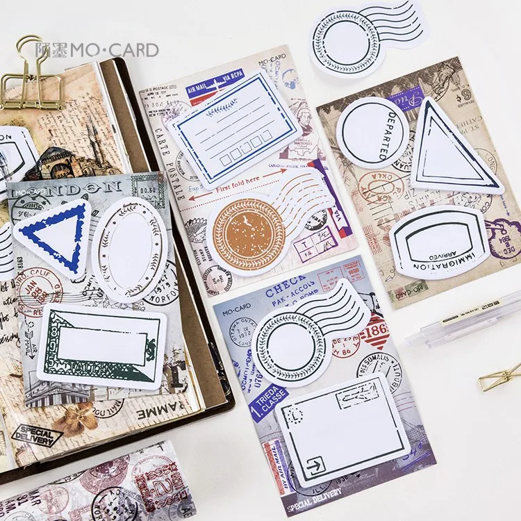 

4pcs/ set vintage retro travel passport stamps memo pad sticky note post it for planner kawaii schedule marker sticker school