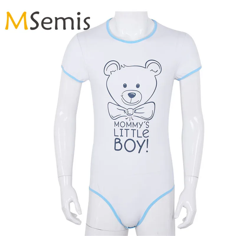

MSemis Mens Body suit Bodystocking Lingerie Thong Bodysuit for Gay Front Printed Bodysuit Romper for Role Playing Pajamas