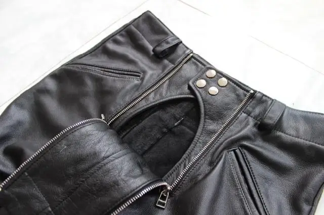 28 37! Мужская одежда брюки из натуральной кожи с двойной молнией|genuine leather pants|double