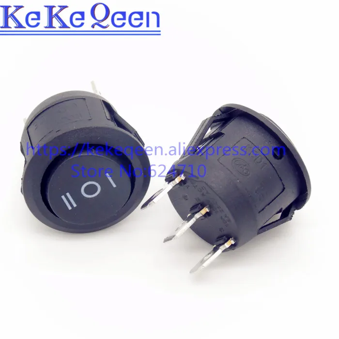 

10PCS/LOT 23mm Round Black 3 Pin 10A/125V 6A/250V AC 3 Position SPDT ON-OFF-ON Rocker Switch Snap-in