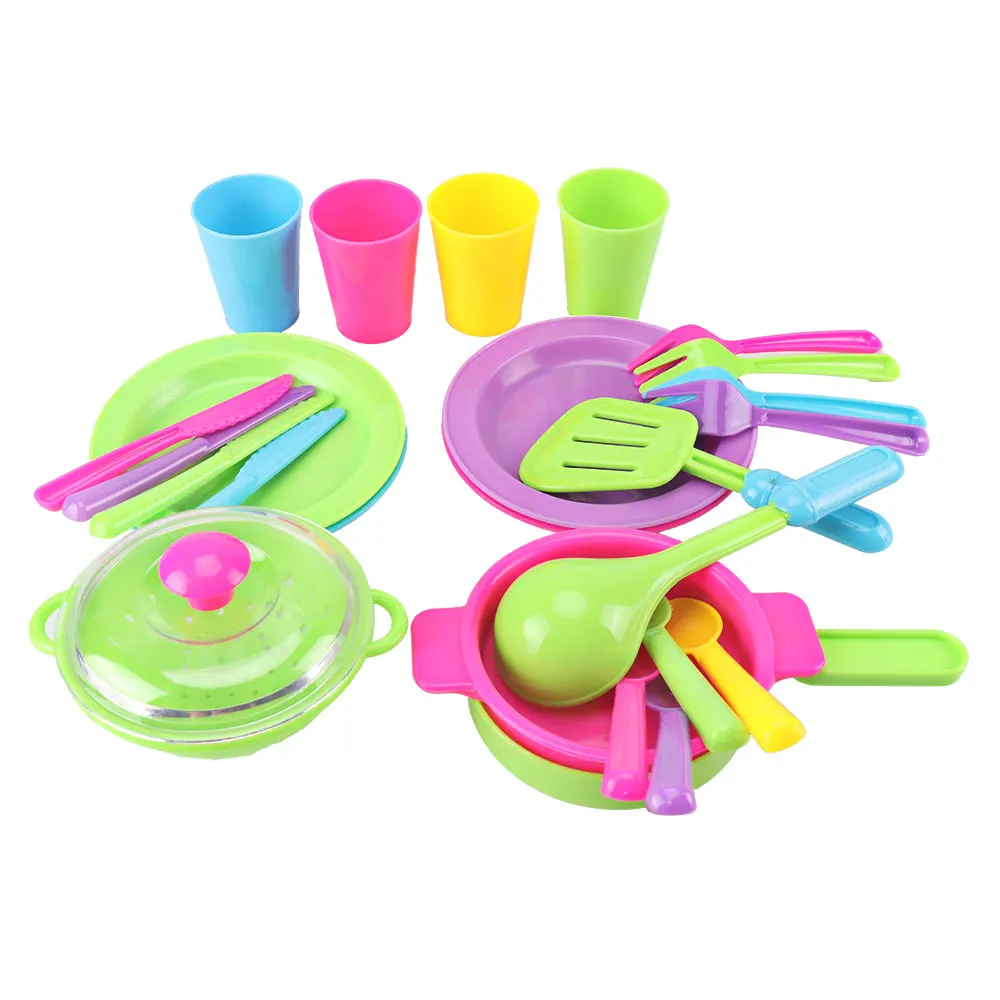 Best 28Pcs Children Play Pretend Toys Educational Kitchen Cooking Tableware Playset