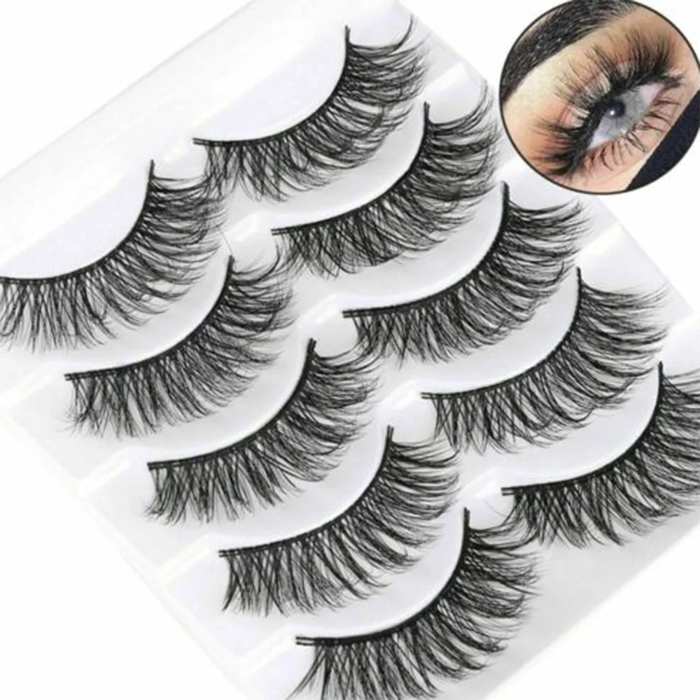 

5Pairs Mink Hair Natural Cross False Eyelashes 3D Long Makeup Fake Eye Lashes Extension Make Up Beauty Tools