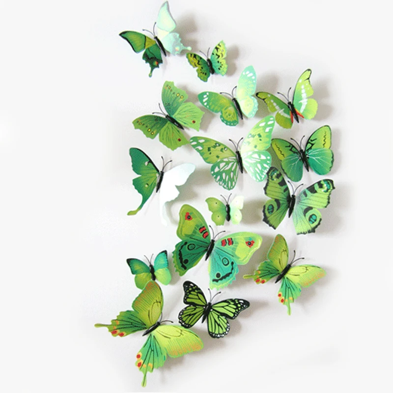 15 Colors 12pcs/lot PVC Butterfly 3D sticker home Art Design Wall Decor Bedroom Living room Decorative Decal Kids Room Party DIY