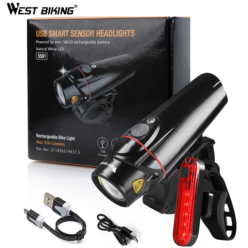 WEST BIKING USB Перезаряжаемый водонепроницаемый велосипедный светильник набор