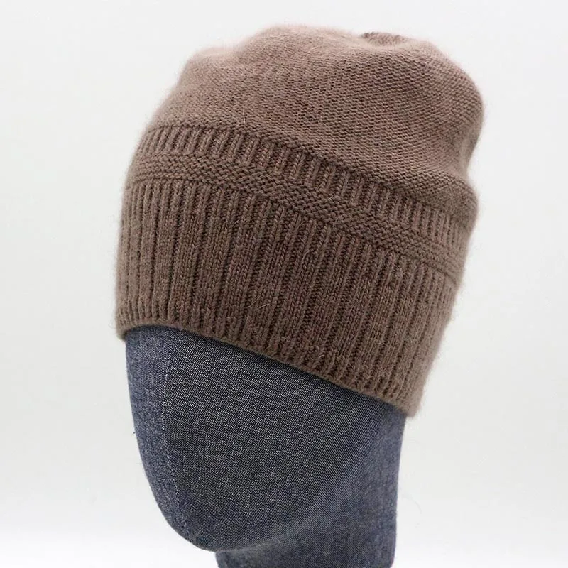 Хаки Отрегулировать Skullies шапочки теплые зимние вязаные Шапки с молнией полосатая шляпа Мех животных Леди хеджирования Кепки натуральный Мех животных vrouwen muts 6906 - Цвет: Хаки
