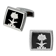 A pair of high quality brass material silver flowers Saudi flag cufflinks fashion men’s shirts cufflinks sculpture