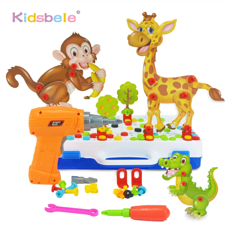 2019 New Kids Toy Drill Screw Nut Toys DIY Assembled 3D Animals Toy Tool Kit font