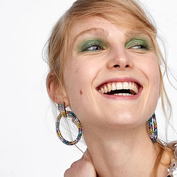 

2019 ZA Trendy multicoloured rhinestones earrings Good Quality Vintage Statement Crystal Earrings For Women BOHO Ethnic Jewelry