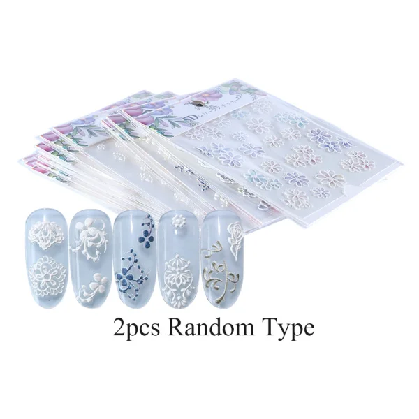 5D Embossed Nail Sticker Decals Blooming Flower Acrylic Engraved 3D Slider Manicure Empaistic Nail Art Decoration Tips CH1019 - Цвет: 2pcs Random Type