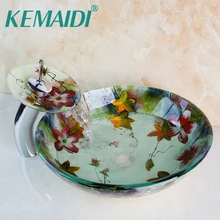 KEMAIDI Noverl дизайн цветок бортике хромированная отделка кран Умывальник Ванная комната стекло раковина с водой всплывающие слив бассейна набор