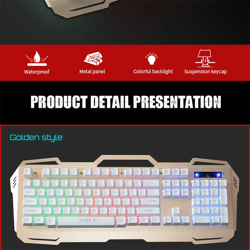IMICE AK-400 Metal Suspension Backlit Keyboard For Game With Wired Gaming Keyboard Illumin Background Lighting 40AP1812