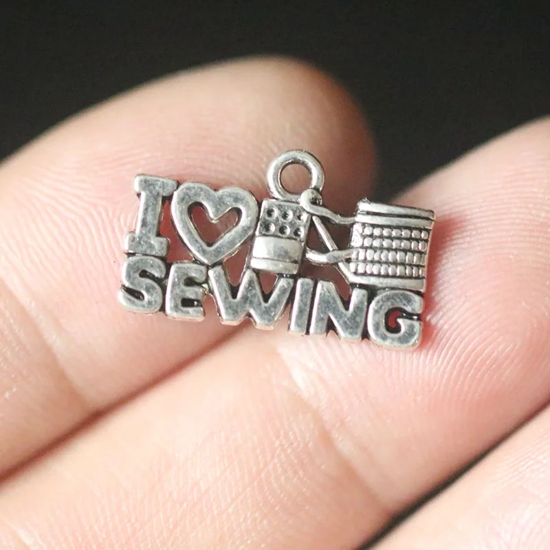 

I Love Sewing Pendant Charms for Jewelry Making DIY Handmade Vintage Tibetan Silver Jewelry Accessories 20X18mm 10pcs