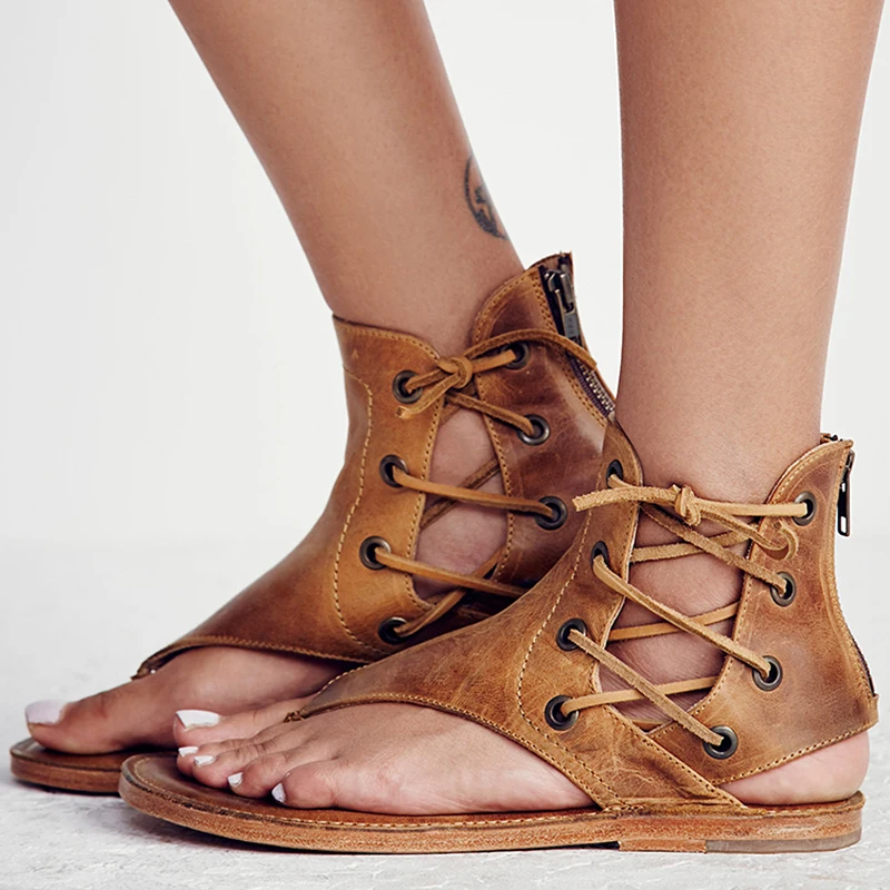 Women Sandals 2019 Summer Shoes Woman Gladiator Sandals Vintage Beach Shoes Leather Flat Sandalias Mujer Plus Size Flip Flops