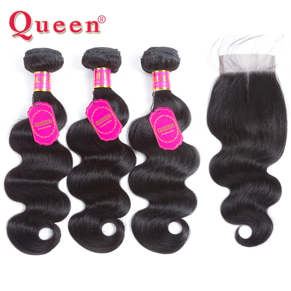 

Queen Hair Products Peruvian Body Wave Bundles With Closure Remy 3 Bundles Human Hair With Closure Baby Hair Weave Extension