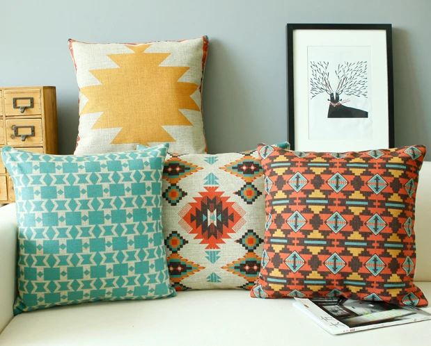 customized 4545cm brightly colored decorative pillows creative geometry cushions home decor linen material cushion