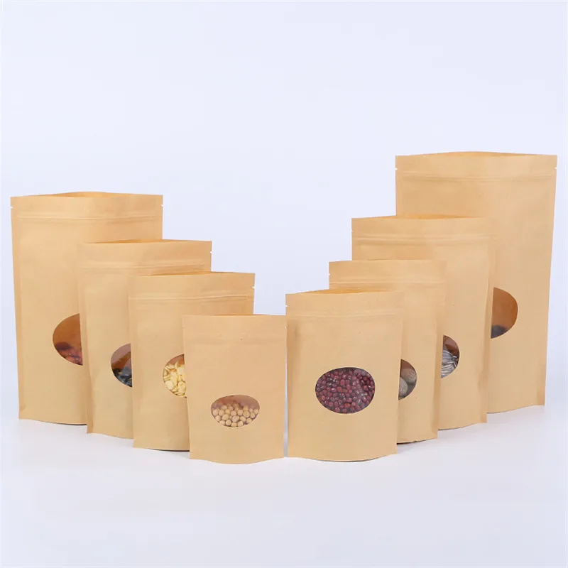 500pcs Kraft Paper Bags Zip Lock Stand up Reusable Sealing Food Pouches