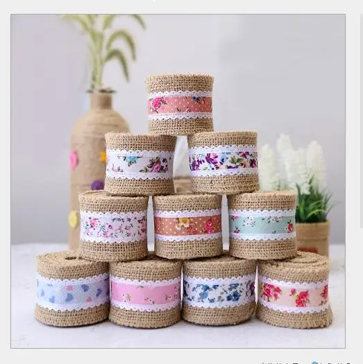

Small flowers ribbon adorn linen ribbon 2 meters long and 5cm wide European and American vintage wedding home decoration ribbon