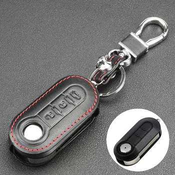 

For FIAT 500 Accessories Black Leather Remote Car Key Case Cover Fob Holder Key Case Protection Cover Keys Protection Case Chain