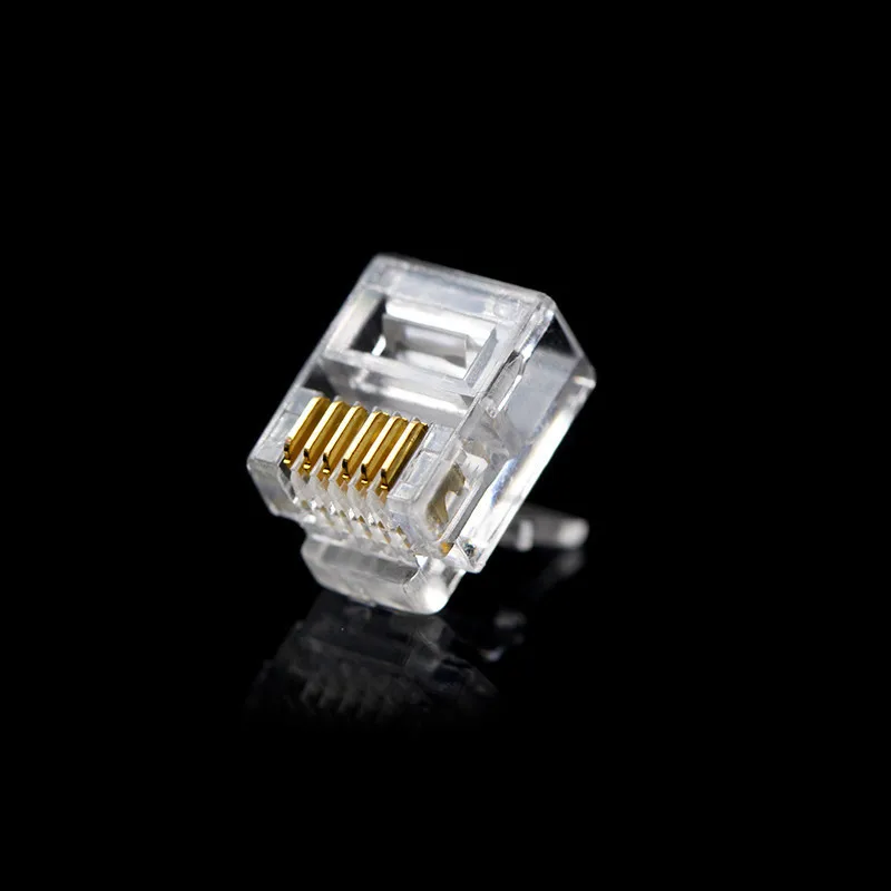 100PCS/LOT RJ12 Connector 6P6C Modular Cable Head Plug Gold-plated Crimp Network RJ 12 For Solid Phone Cables Connectors
