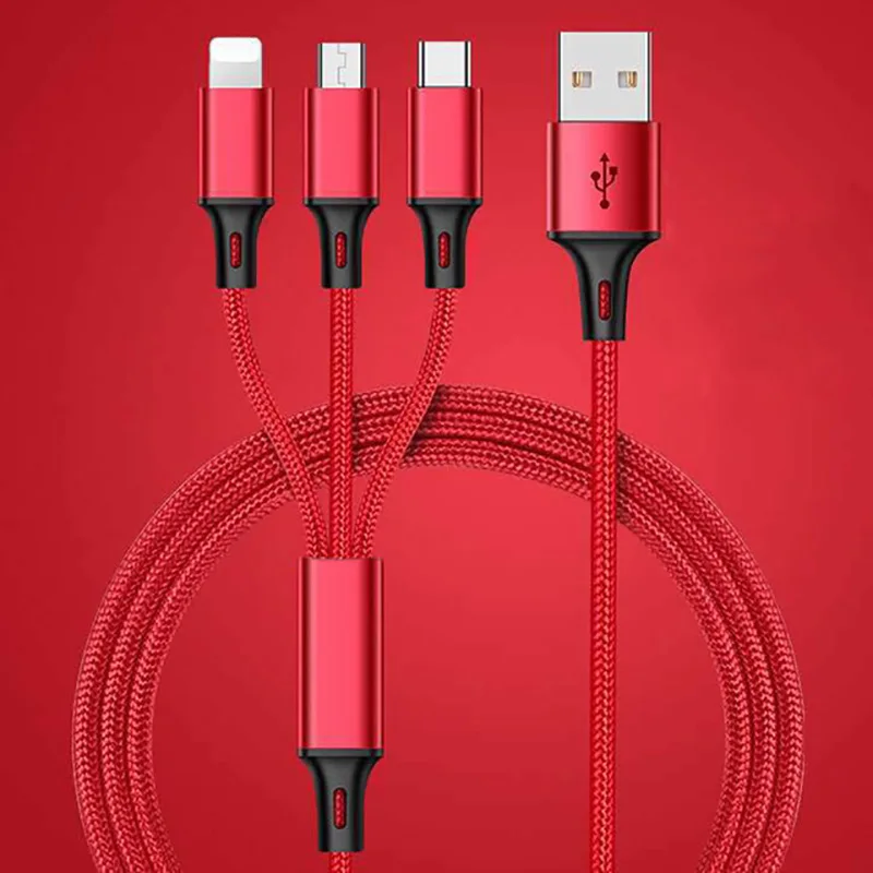 3 в 1 USB кабель type C 8Pin Micro USB кабель для iPhone 8 XS X 7 6 6S Plus samsung Nokia USB зарядное устройство зарядный шнур - Цвет: Red