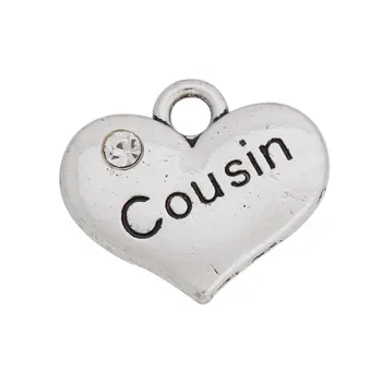 

RAINXTAR Fashion Alloy Family Charms Cousin Message Heart Charms 15*17mm 50pcs AAC1621