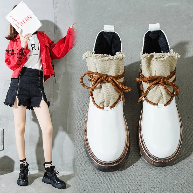 

Tleni autumn and winter Korean version with thick platform women's boots wild high-top sneakers shoes women plus velvet ZK-100