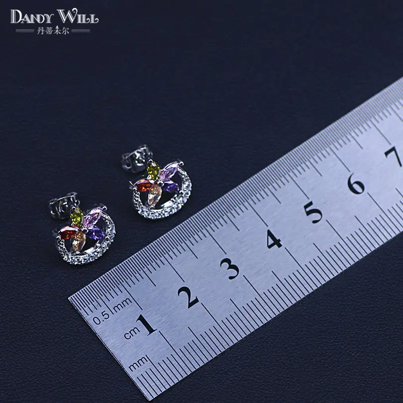 925 пробы серебряные ювелирные изделия разноцветные камни кубический цирконий костюм Ювелирные наборы для женщин серьги/кулон/ожерелье/браслет