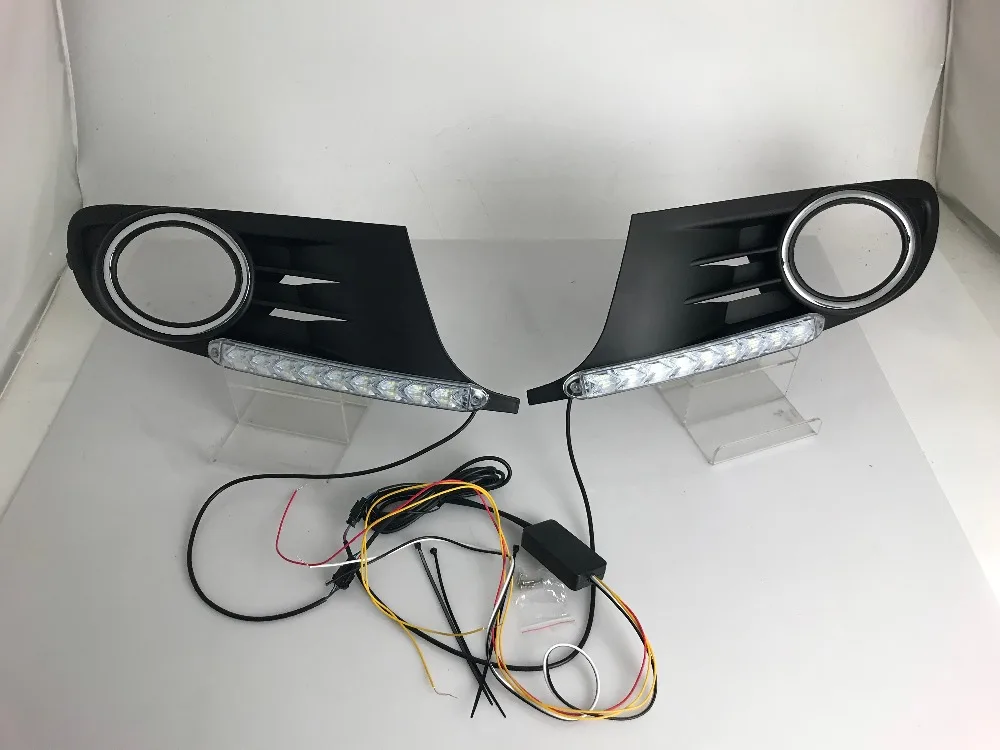 EOsuns led drl Дневной ходовой светильник+ движущийся желтый указатель поворота для volkswagen vw golf 6 mk6 2009-, с 3 м лентой и винтами