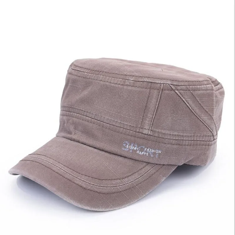 

Brand Mens Military Cap Washed Cotton Flat Top Military Hats For Men Adjustable Outdoor Sports Visor Cap Army Militar Hat