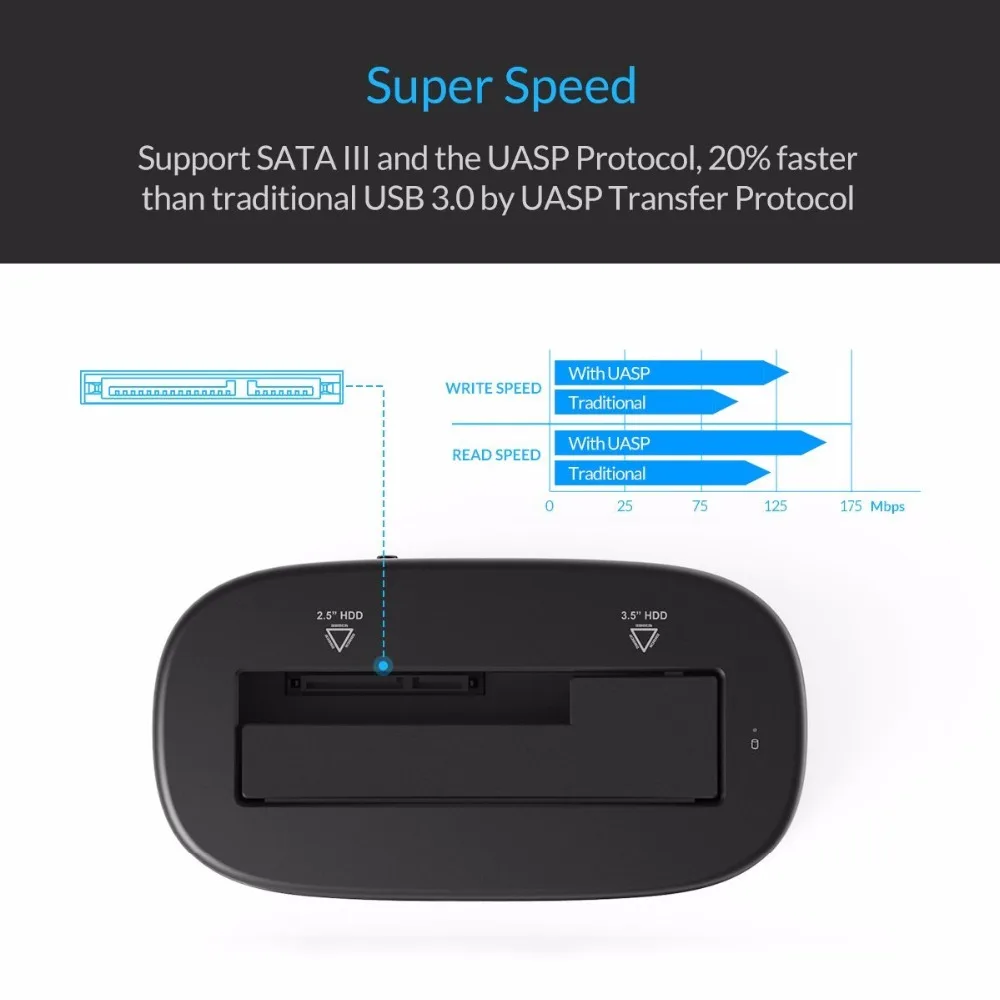 ORICO USB 3.0 to SATA External Hard Drive Docking Station for 2.5/3.5 inch HDD/SSD [Support UASP and 8TB ] (6218US3)