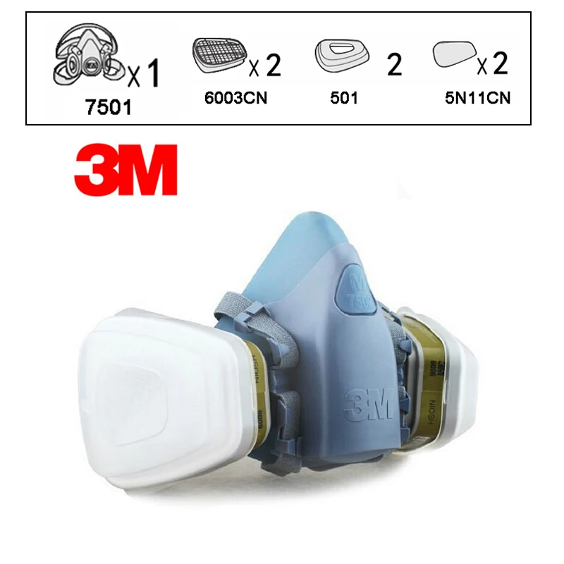 3 м 7501+ 6003 безопасность респираторы Маска Анти-органический/кислота уход за кожей лица маска для строительства/для шахт/нефти/газа 7 предметов для 1 комплект XK007
