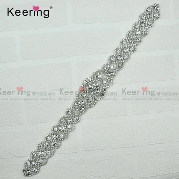 

Handmade Bling Sew On Hot Fix Beaded Crystal Silver Rhinestone Applique for Wedding DIY Bridal Belt Headbands Garter WRA-913