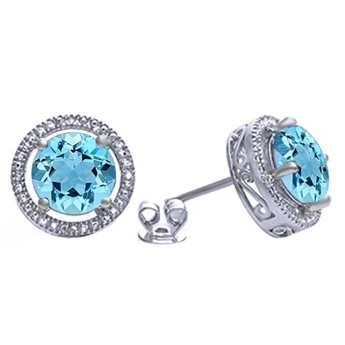 14K Post White Gold Blue &White Brilliant Cut 1.90 ct Solitaire Martini Earrings