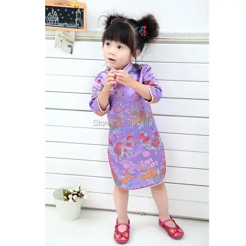 Qipao Three Quarter Baby Girl Summer Dress kid clothes Floral Cheongsams Gift New Year Traditional Chinese Clothing