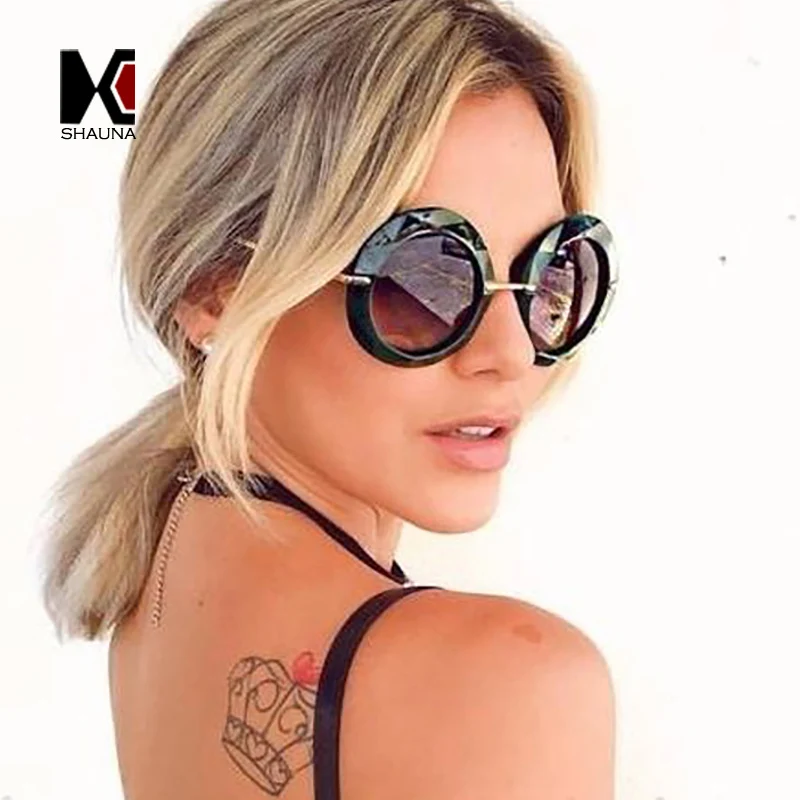 

SHAUNA Oversize Faceted Frame Women Round Sunglasses Popular Ladies Gradient Lens Shades UV400