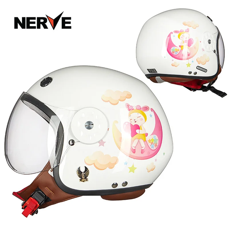 NERVE kids шлем vesp moto шлем W козырек с открытым лицом 3/4 moto rcycle шлем для мотокросса Capacete Casco jet Ретро шлем акулы - Цвет: white rabbit