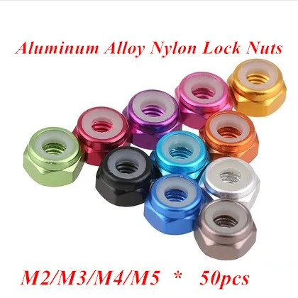 M2//M3 Aluminum Nylon Insert Lock Nuts Purple//Gold//Black//Silver//Orange//Green//Blue