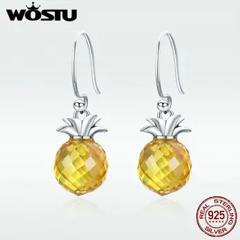 

WOSTU Hot Sale 925 Sterling Silver Hanging Pineapple Yellow Crystal Drop Earrings for Women Sterling Silver Jewelry Gift DXE265