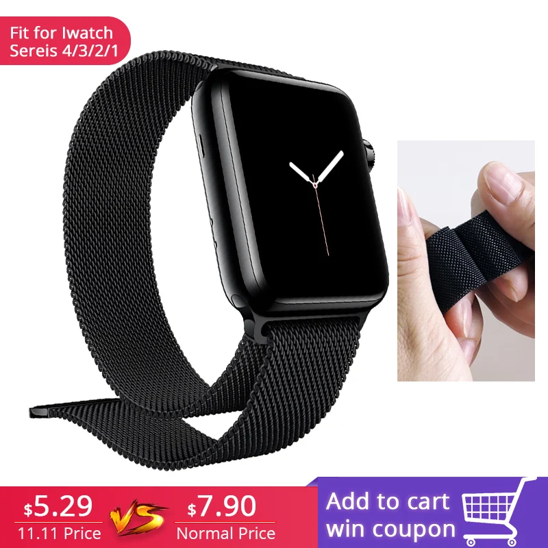 

FOHUAS milanese loop for apple watch Series 3 sport band for iwatch stainless steel strap Magnetic adjustable buckle wt adapters