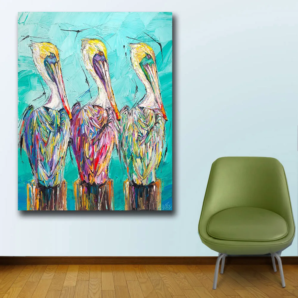 

Wxkoil Fashion Art Three of a Kind Pelicans Wall Art Canvas Painting For Living Room Home Decor Oil Painting Wall Art Picture