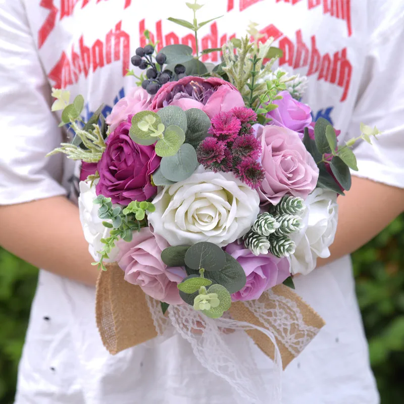 Свадебный букет ручной работы искусственный цветок «Роза» buque casamento свадебные искусственные цветы украшения 2019