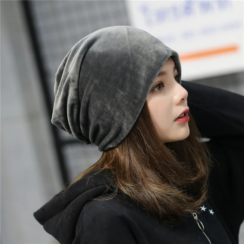 Autumn And Winter New Pattern Lint Head Cap Korean Solid Heap Hat Concise Leisure Time Earmuffs Baotou Confinement Hat - Цвет: Gray