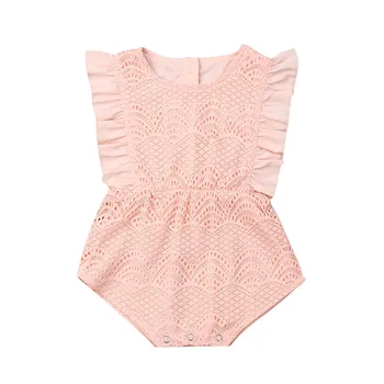 

0-24 Months Cute Baby Girls Rompers Sleeveless Solid Pink Girls Clothes Set Hollow Out Kids Jumpsuits Newborn Infant Clothes Set